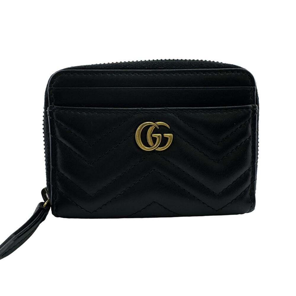 Gucci 671772 GG Marmont Leather Coin Case Card Business Holder Black Unisex